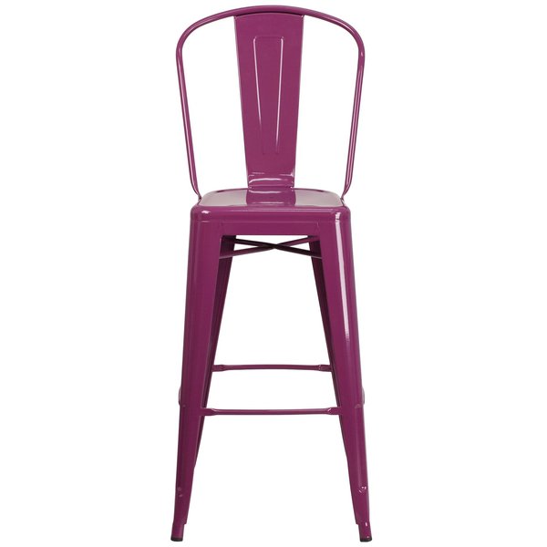 Purple Metal Indoor-Outdoor Barstool with Back, 30