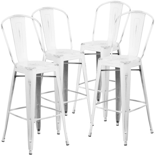 Distressed White Metal Stool