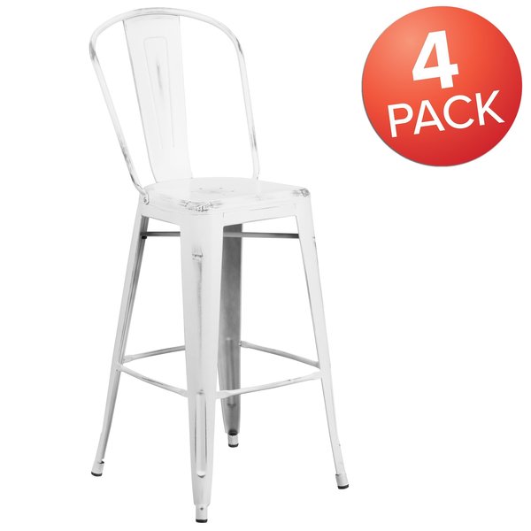 Distressed White Metal Stool