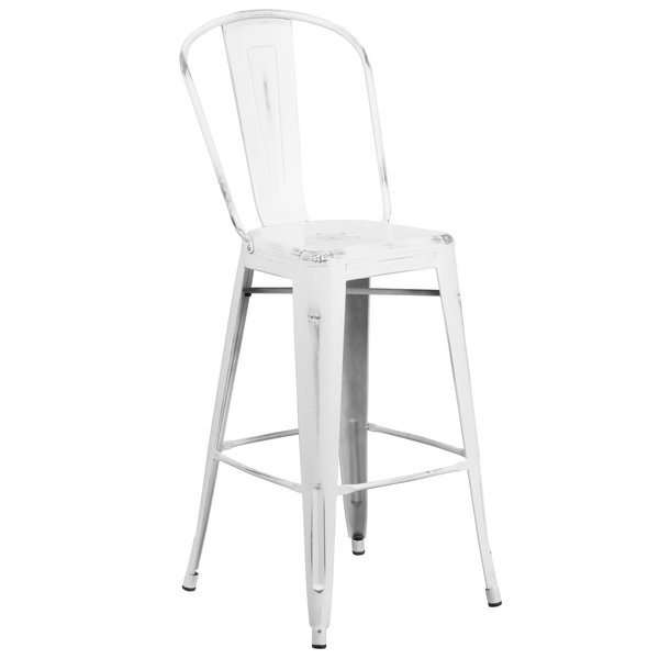 Distressed White Metal Stool