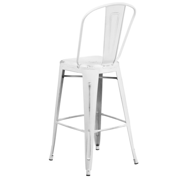 Distressed White Metal Stool