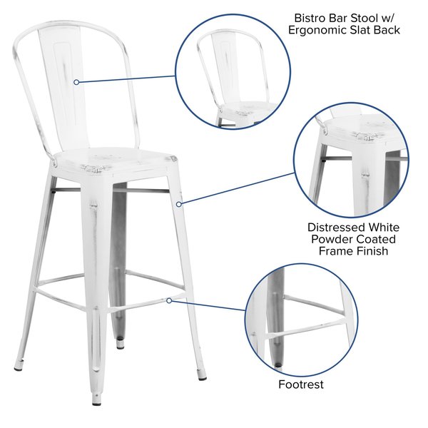 Distressed White Metal Stool