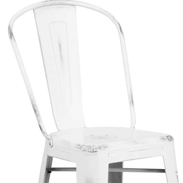 Distressed White Metal Stool