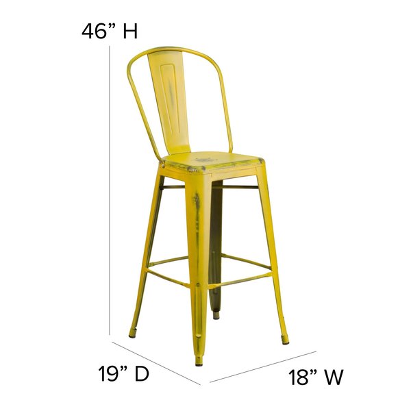 Distressed Yellow Metal Stool
