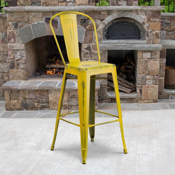 Distressed Yellow Metal Stool