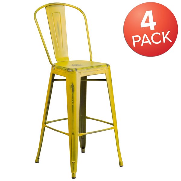 Distressed Yellow Metal Stool