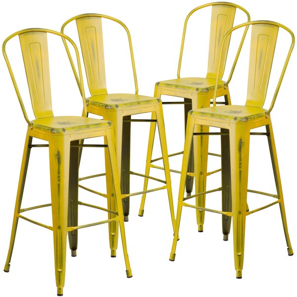 Distressed Yellow Metal Stool