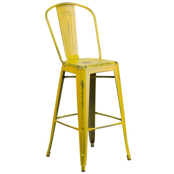 Distressed Yellow Metal Stool