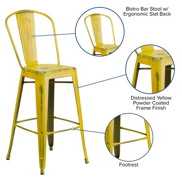 Distressed Yellow Metal Stool