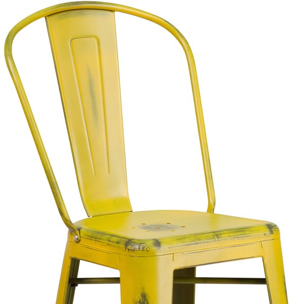 Distressed Yellow Metal Stool