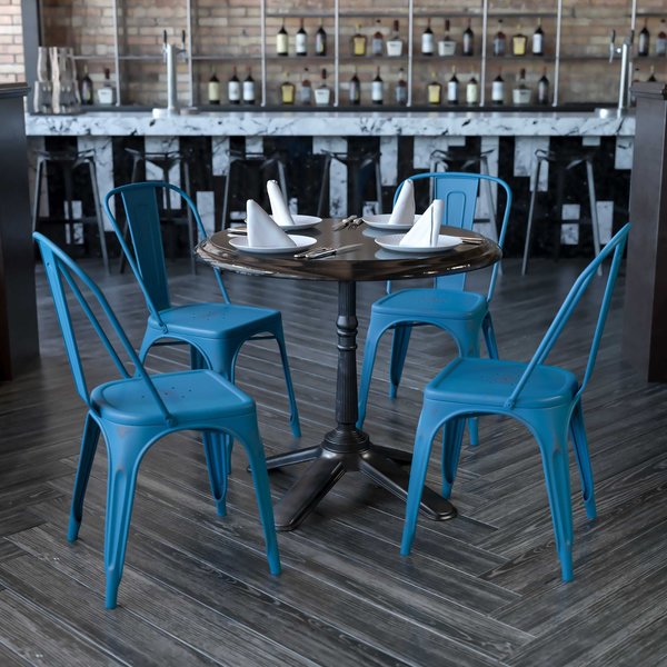 Distressed Antique Blue Metal Indoor-Outdoor Stackable Chair