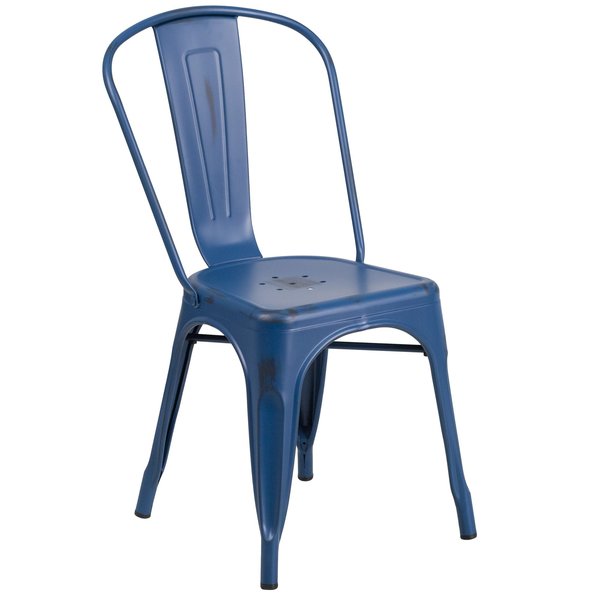 Distressed Antique Blue Metal Indoor-Outdoor Stackable Chair