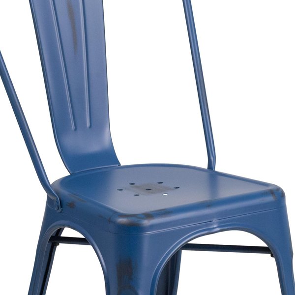 Distressed Antique Blue Metal Indoor-Outdoor Stackable Chair