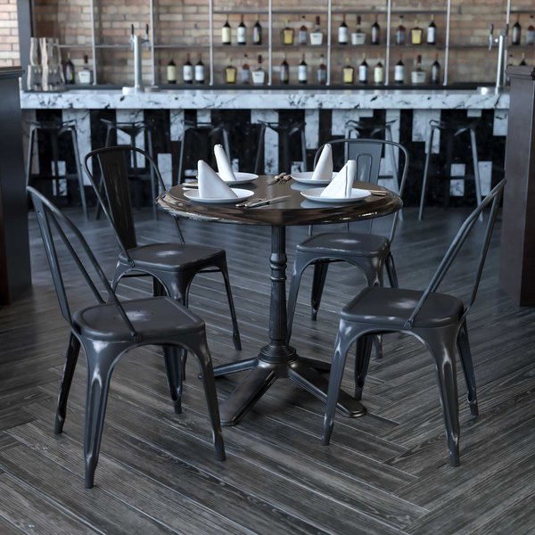 Distressed Black Metal Indoor-Outdoor Stackable Chair