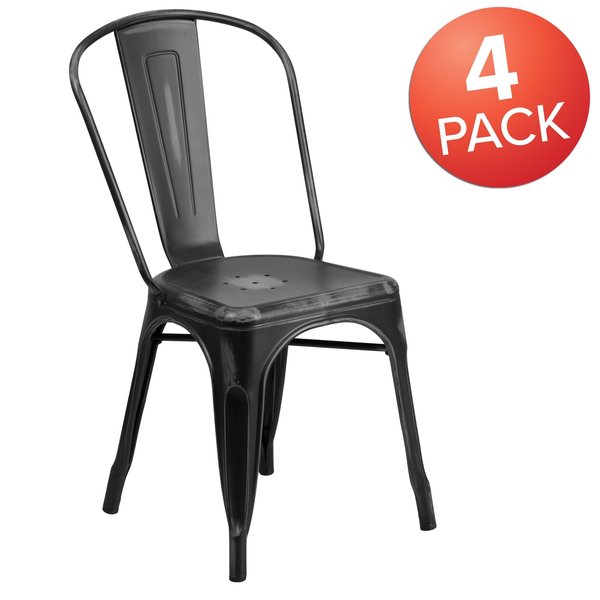 Distressed Black Metal Indoor-Outdoor Stackable Chair
