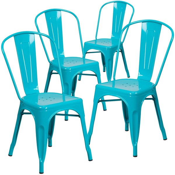 Crystal Teal-Blue Metal Indoor-Outdoor Stackable Chair