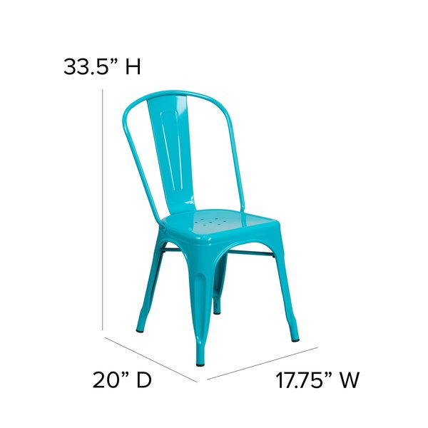 Crystal Teal-Blue Metal Indoor-Outdoor Stackable Chair