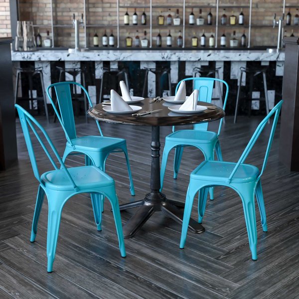 Crystal Teal-Blue Metal Indoor-Outdoor Stackable Chair