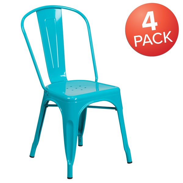 Crystal Teal-Blue Metal Indoor-Outdoor Stackable Chair