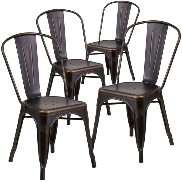 Distressed Copper Metal Indoor-Outdoor Stackable Chair