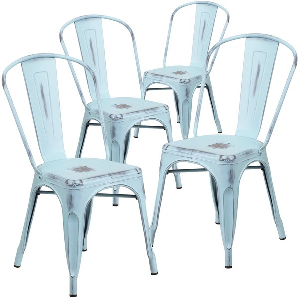 Distressed Green-Blue Metal Indoor-Outdoor Stackable Chair