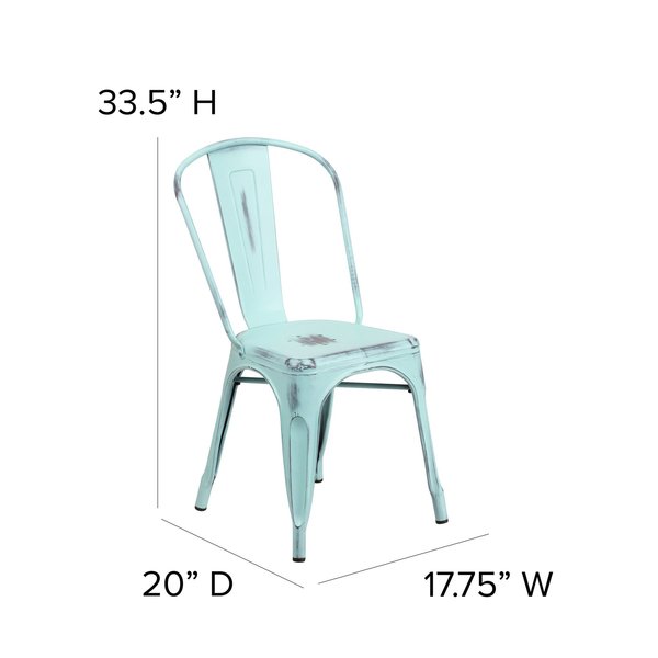 Distressed Green-Blue Metal Indoor-Outdoor Stackable Chair