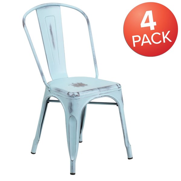 Distressed Green-Blue Metal Indoor-Outdoor Stackable Chair