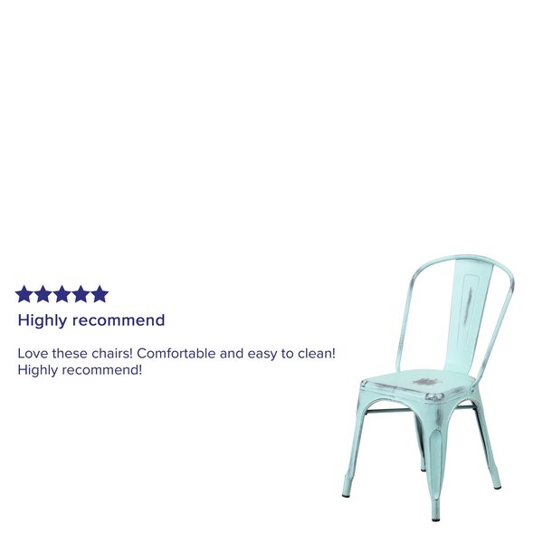 Distressed Green-Blue Metal Indoor-Outdoor Stackable Chair