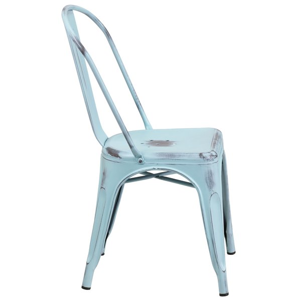 Distressed Green-Blue Metal Indoor-Outdoor Stackable Chair