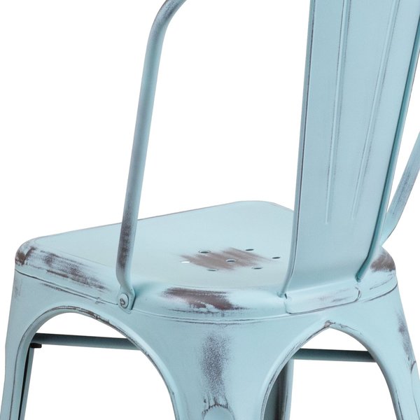 Distressed Green-Blue Metal Indoor-Outdoor Stackable Chair