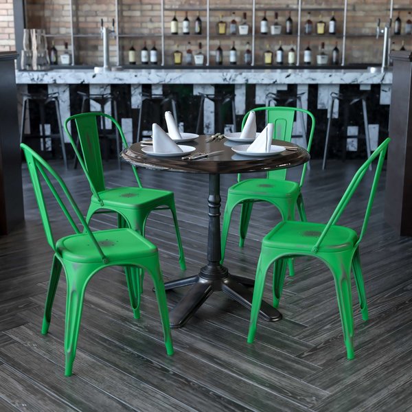 Distressed Green Metal Indoor-Outdoor Stackable Chair