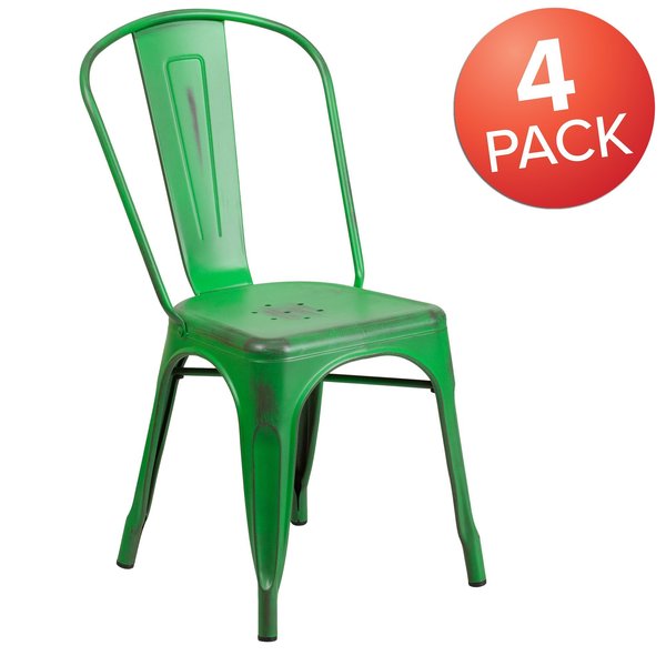 Distressed Green Metal Indoor-Outdoor Stackable Chair