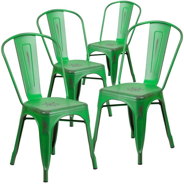 Distressed Green Metal Indoor-Outdoor Stackable Chair