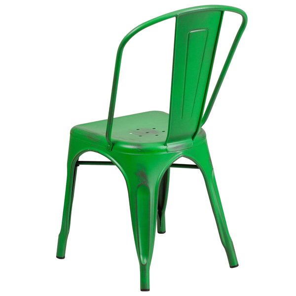 Distressed Green Metal Indoor-Outdoor Stackable Chair