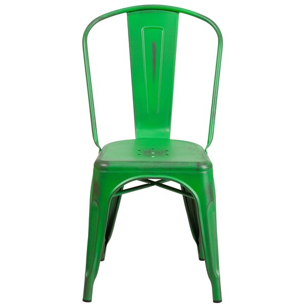 Distressed Green Metal Indoor-Outdoor Stackable Chair
