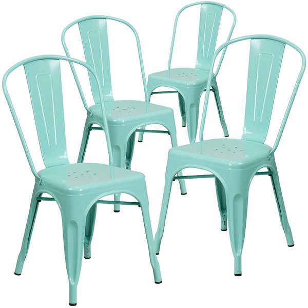 Mint Green Metal Indoor-Outdoor Stackable Chair