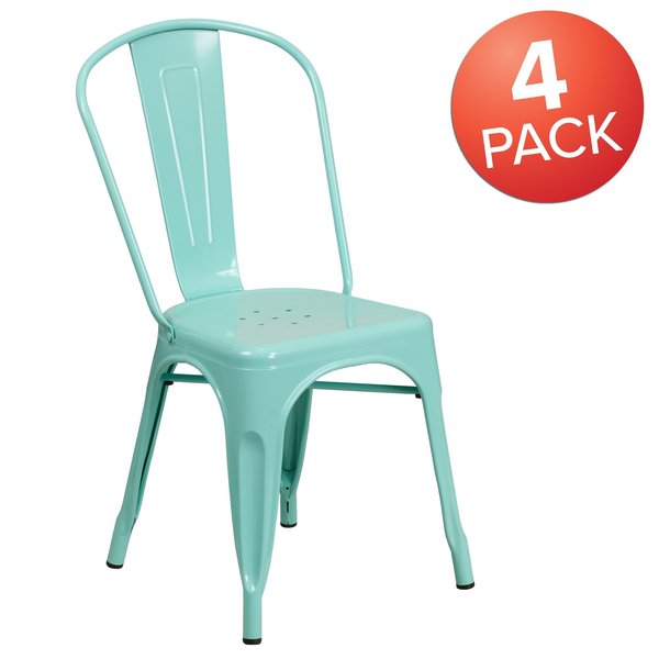 Mint Green Metal Indoor-Outdoor Stackable Chair