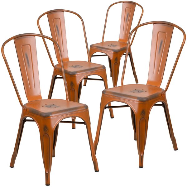Distressed Orange Metal Indoor-Outdoor Stackable Chair