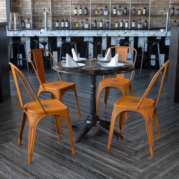 Distressed Orange Metal Indoor-Outdoor Stackable Chair