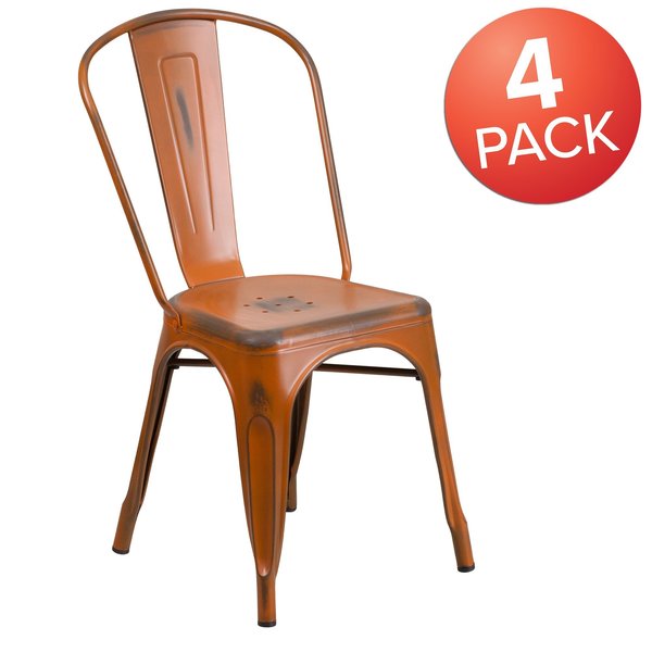 Distressed Orange Metal Indoor-Outdoor Stackable Chair