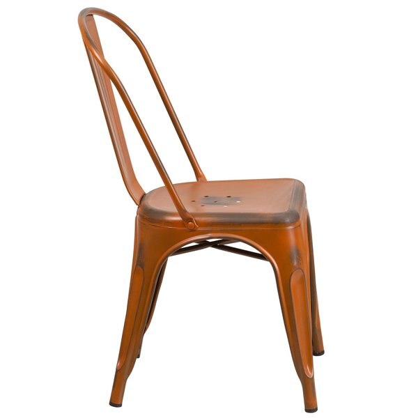 Distressed Orange Metal Indoor-Outdoor Stackable Chair