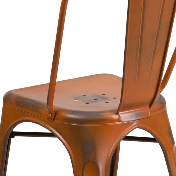 Distressed Orange Metal Indoor-Outdoor Stackable Chair