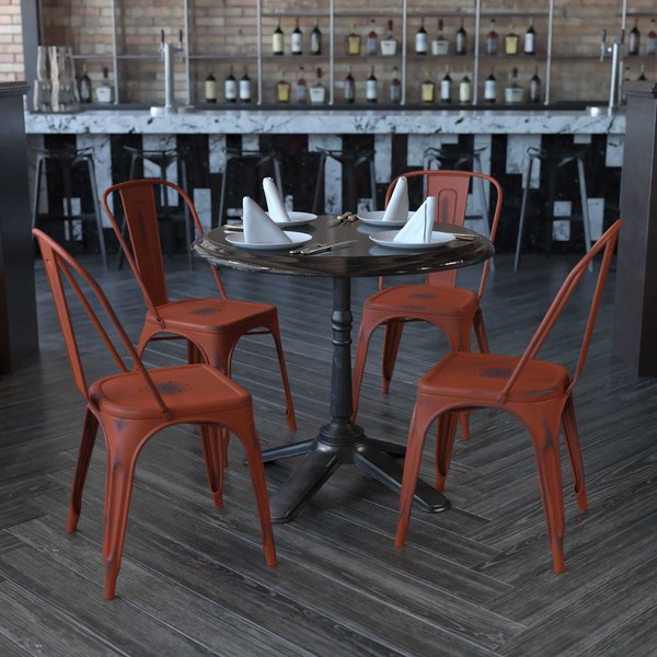 Distressed Kelly Red Metal Indoor-Outdoor Stackable Chair