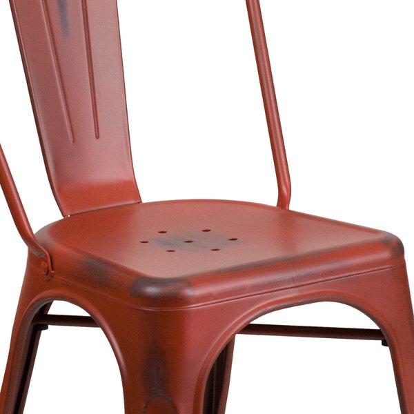Distressed Kelly Red Metal Indoor-Outdoor Stackable Chair