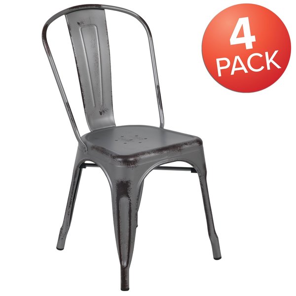 Distressed Silver Gray Metal Indoor, PK4