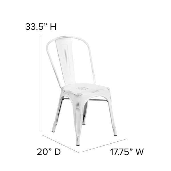 Distressed White Metal Indoor-Outdoor Stackable Chair