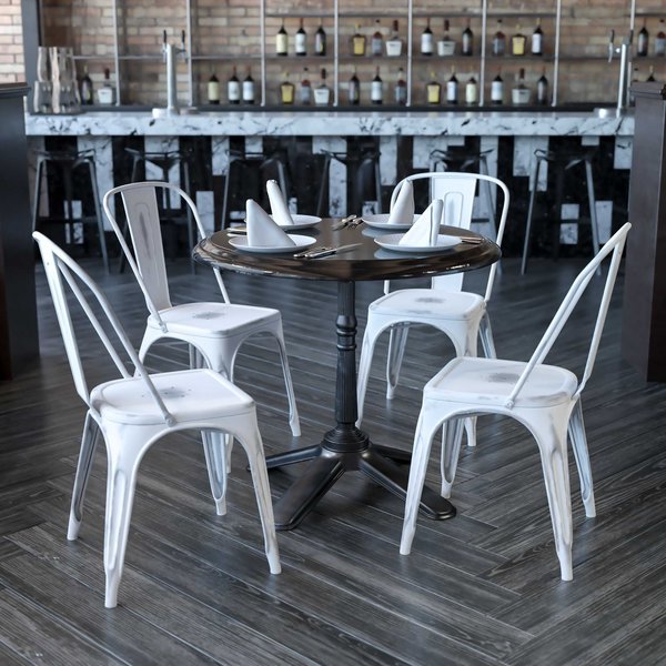 Distressed White Metal Indoor-Outdoor Stackable Chair