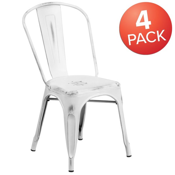 Distressed White Metal Indoor-Outdoor Stackable Chair