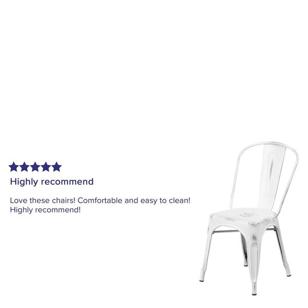 Distressed White Metal Indoor-Outdoor Stackable Chair