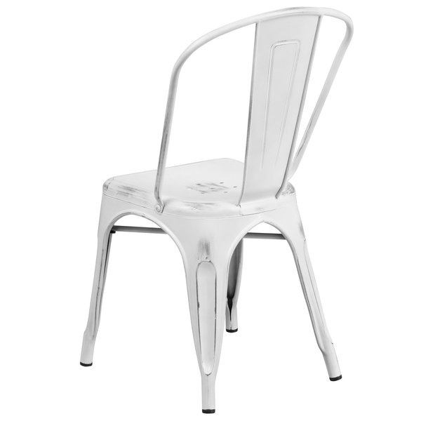 Distressed White Metal Indoor-Outdoor Stackable Chair